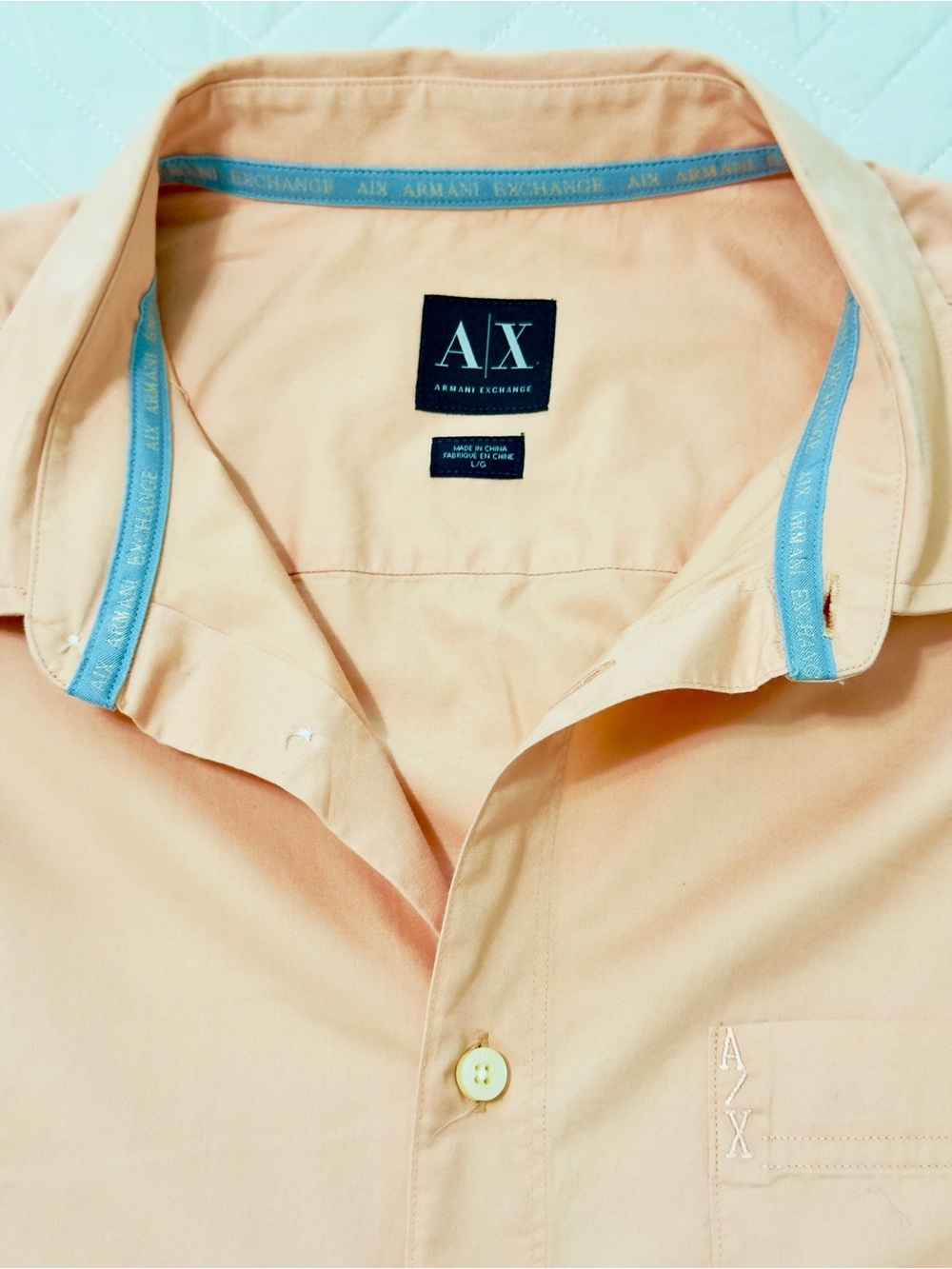 Armani Exchange A/X Coral Peach Button Down Dress Shirt Regular Fit Size L - Picture 11 of 13